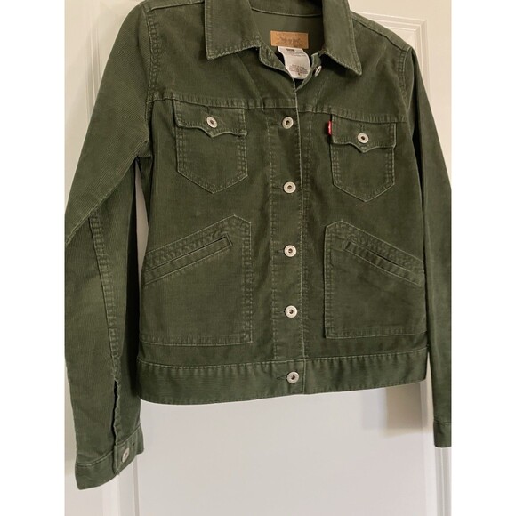 Vintage 2009 Levi's Corduroy Jacket Trucker Y2k Medium Olive Green - Picture 2 of 6